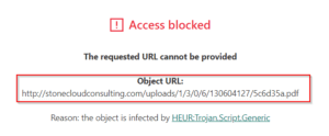 Malicious phishing link being detected